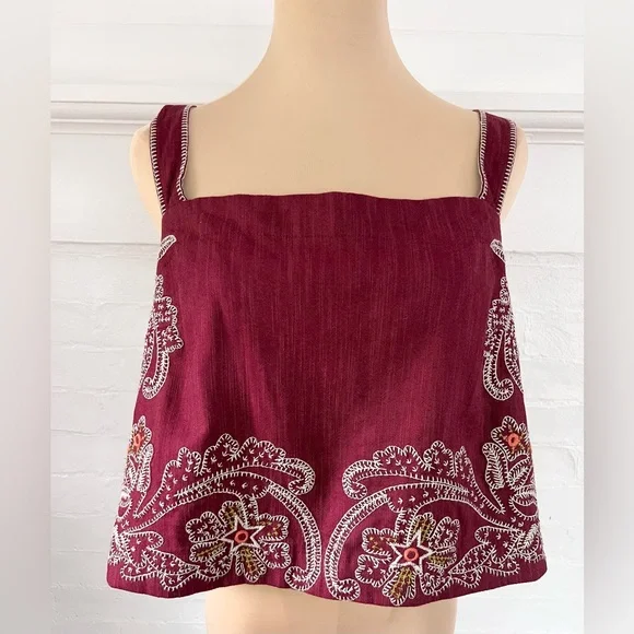 Anthropologie Sleeveless Embroidered Apron Tank Open Back Embroidered NWT Size L - Picture 2 of 16